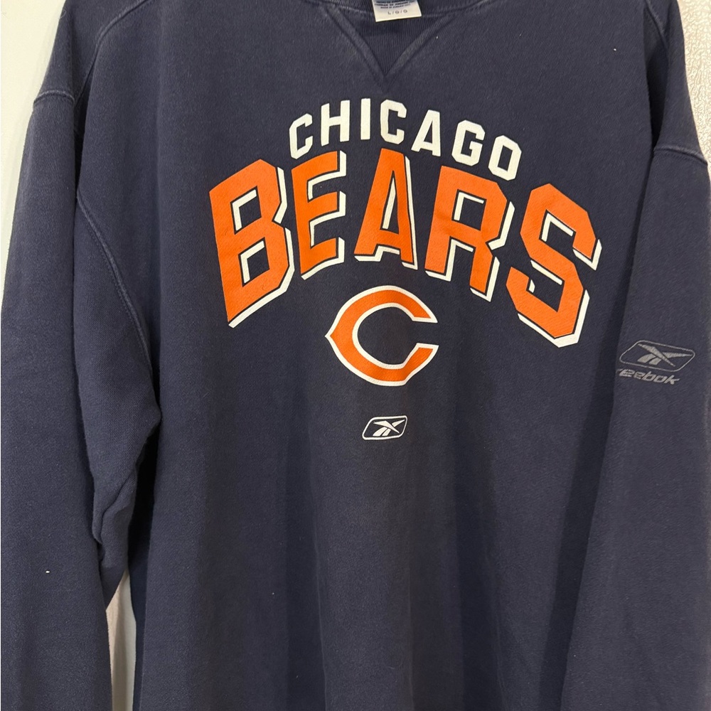Vintage Chicago Bears Crewneck Reebok Mens L Heavyweight Y2K Navy Blue Spellout - Picture 2 of 10